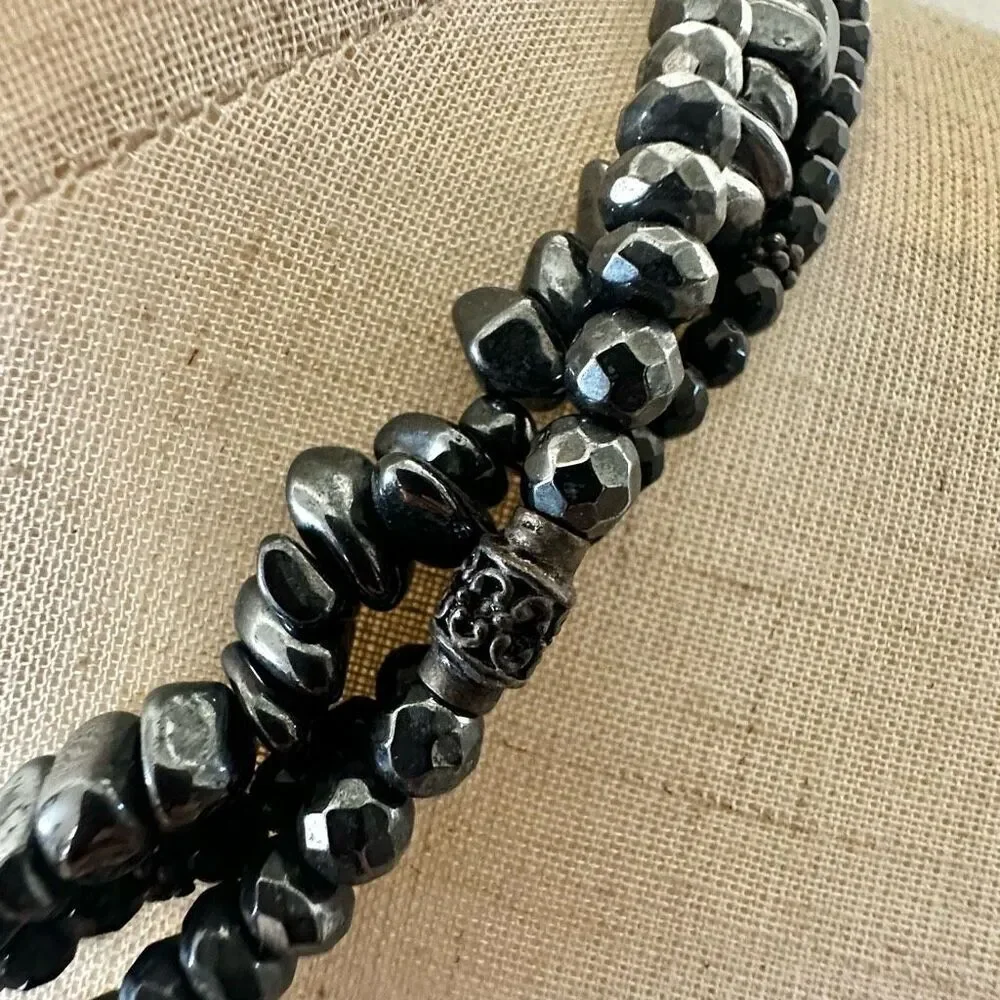 Siplada Hematite and onyx sterling silver multi strand necklace